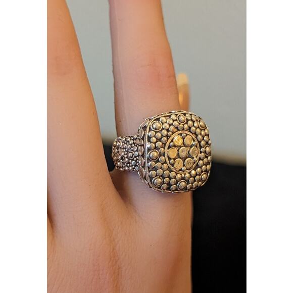 Chunky Two Toned Granulated 925 Sterling Silver Ring Size 5.5